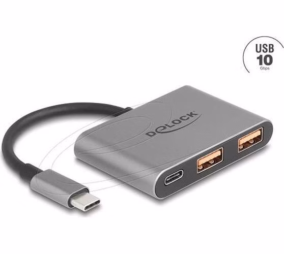 Delock 3portový USB hub 10 Gb/s s USB Type-C na 1 x USB Type-C + 2 x USB Type-A