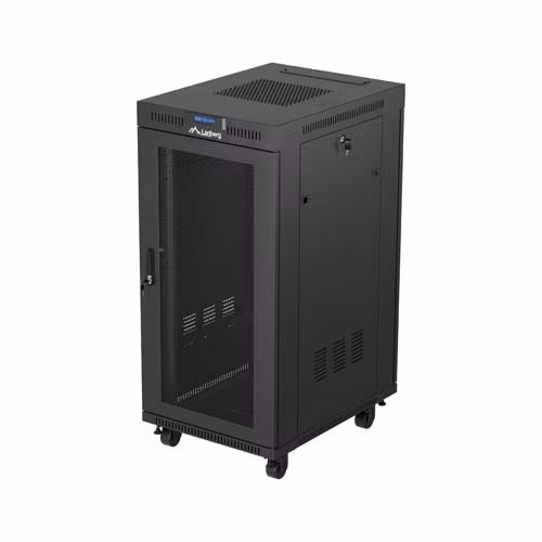 19" VOLNĚ STOJÍCÍ RACKOVÁ SKŘÍŇ 24U 600X800 ČERNÁ S PERFOROVANÝMI DVEŘMI LANBERG (FLAT PACK) V2