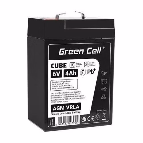 Green Cell Cube AGM VRLA IP54 6V 4Ah maintenance-free battery for toy cash register alarm system