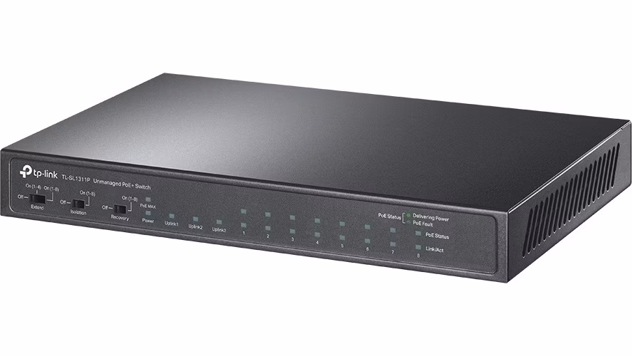 8-Port 10/100Mbps + 3-Port Gigabit Desktop Switch with 8-Port PoE+ PORT: 8× 10/100 Mbps PoE+ Ports, 2× Gigabit Non-PoE P