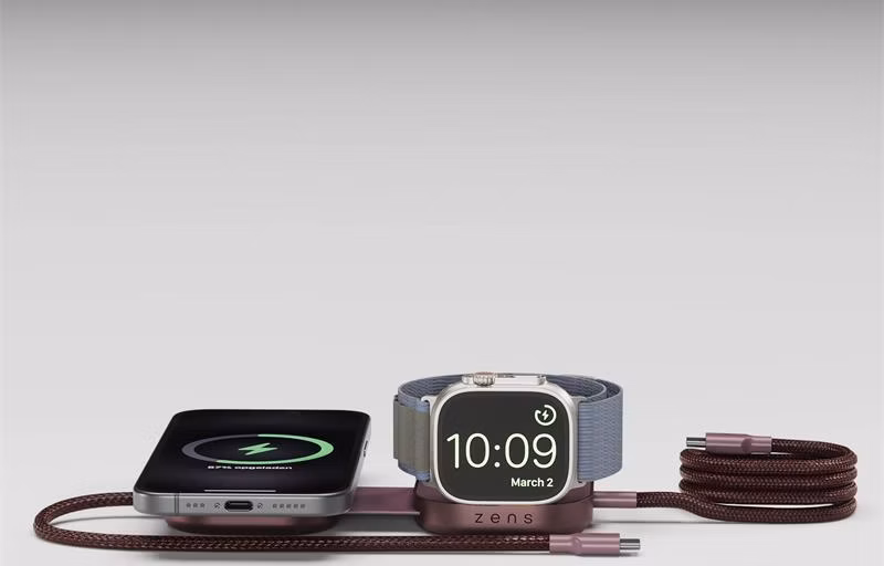 ZENS Pro 3 USB C - C cable 1,5 m 240W Qi2 charger+ Watch Dark Cherry