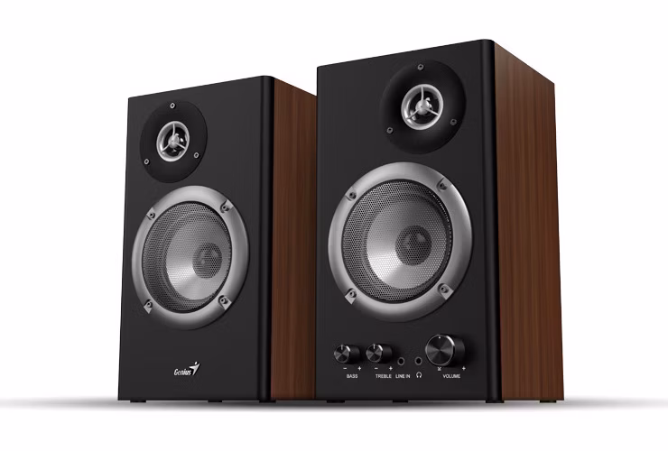 Genius SP-HF1200B, Reproduktory, 2.0, 36W, 3,5mm jack, dřevěné, hnědo-černé
