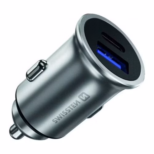 SWISSTEN CL ADAPTÉR POWER DELIVERY USB-C + QUICK CHARGE 3.0 36W METAL STŘÍBRNÝ