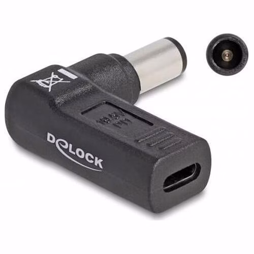 Delock Adaptér na kabel na nabíjení laptopu, ze zásuvky USB Type-C™ na zástrčku Dell 7,4 x 5,0 mm, úhlový 90