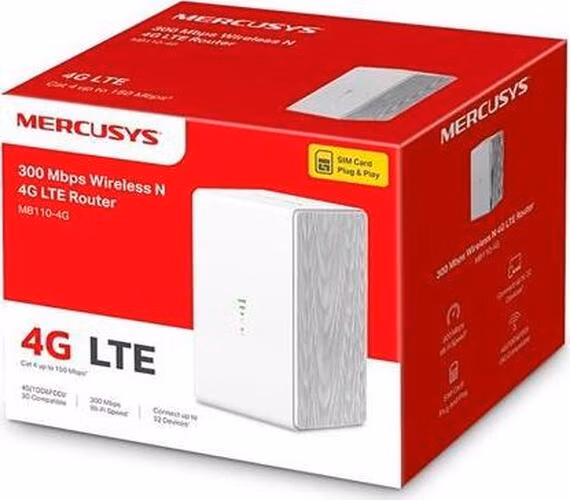N300 Wi-Fi 4G LTE Router, Build-In 150Mbps 4G LTE Modem SPEED: 300 Mbps at 2.4 GHz, 4G Cat4 150/50 Mbps SPEC: Internal A