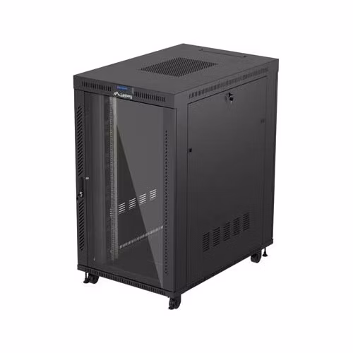 LANBERG Volně stojící skříň 19" 27U/800x1200 (v rozloženém stavu) černá (RAL9004) skleněné dveře LCD