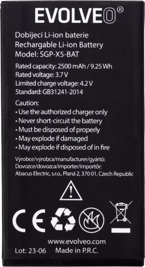 EVOLVEO originální baterie 2500 mAh pro StrongPhone X5