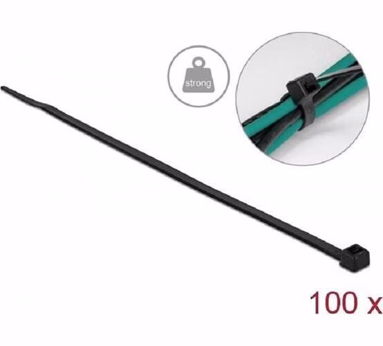 Delock Kabelový úvazek s vysokou pevností v tahu, D 300 x Š 4,8 mm, černý, 100 ks