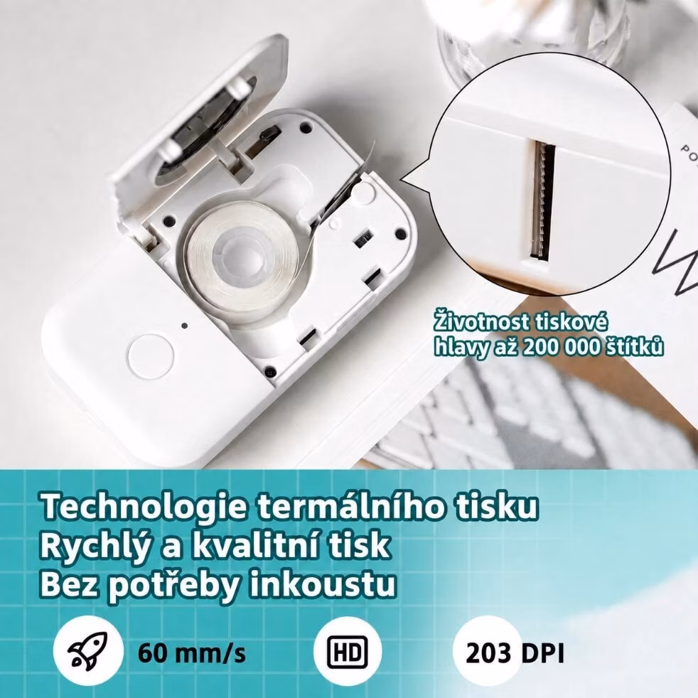 Phomemo Tiskárna štítků D30, bílá + role štítků 100 ks (12x40 mm)