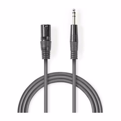 Nedis COTH15100GY15 - Vyvážený XLR Audiokabel | XLR 3pinová Zástrčka – 6,35mm Zástrčka | 1,5 m | Šedá barva