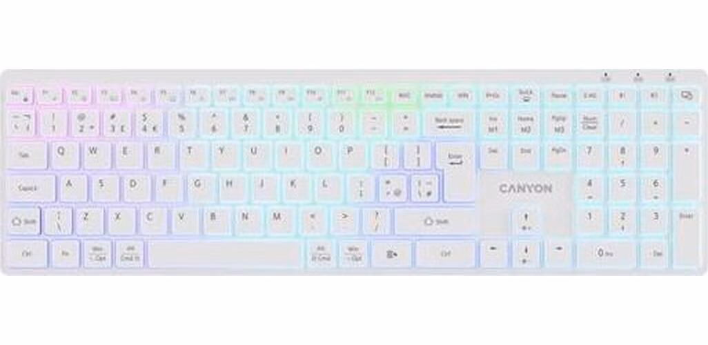 Canyon HKB-W11, 2v1 bezdrôtová klávesnica, vodeodolná, 12 multim. kláves, RGB podsv, plnoh. veľkosť, štíhla, SK/CZ, biel