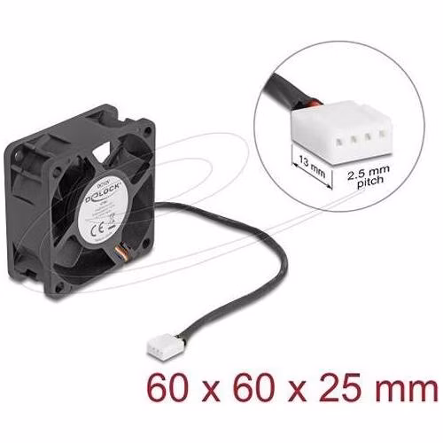Delock Axiální ventilátor: 12 V DC, 60 x 60 x 25 mm, černý