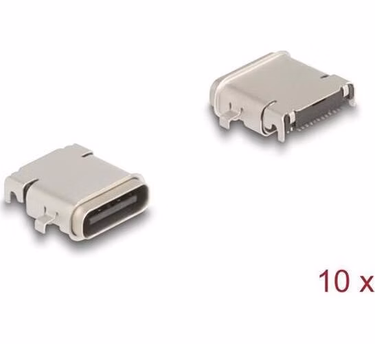 Delock 24-pinový SMD konektor USB 5 Gbps USB Type-C™, zásuvkový, k montáži pájením, vodotěsný, 10 ks
