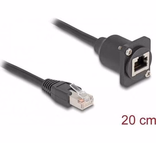 Delock Kabel RJ45 typu-D, ze zástrčky na zásuvku, Cat.5e, černý, 20 cm