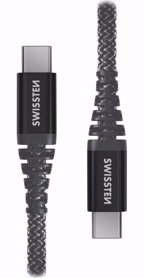 Swissten datový kabel ARAMID REINFORCED - USB-C / USB-C 1,5 M, 60W, antracit