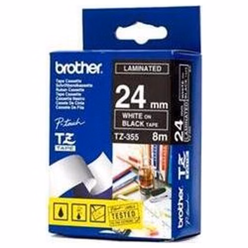 Brother - TZe-355, černá / bílá (24mm, laminovaná)