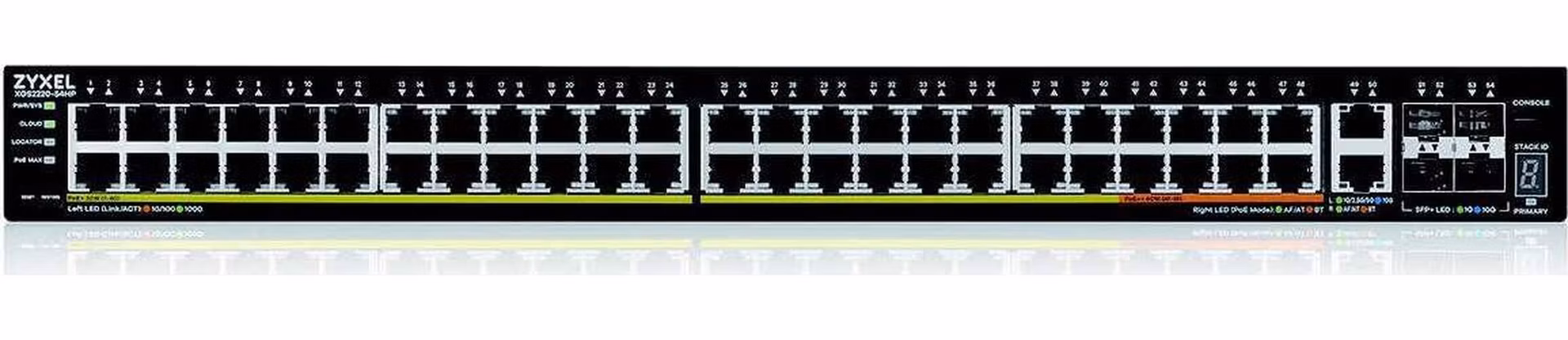 Zyxel XGS2220-54HP, L3 Access Switch, 600W PoE, 40xPoE+/10xPoE++, 48x1G RJ45 2x10mG RJ45, 4x10G SFP+ Uplink, incl. 1 yr