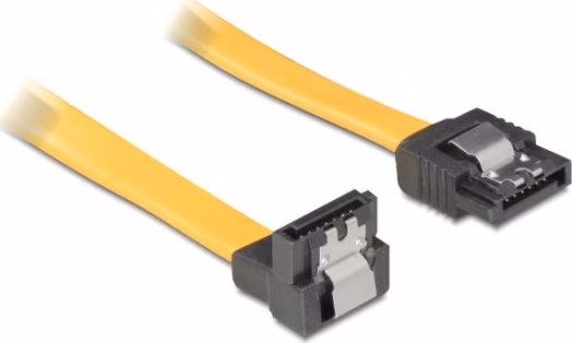 Delock kabel HDD SATA 50 cm přímý/dolů, žlutý, kovová západka