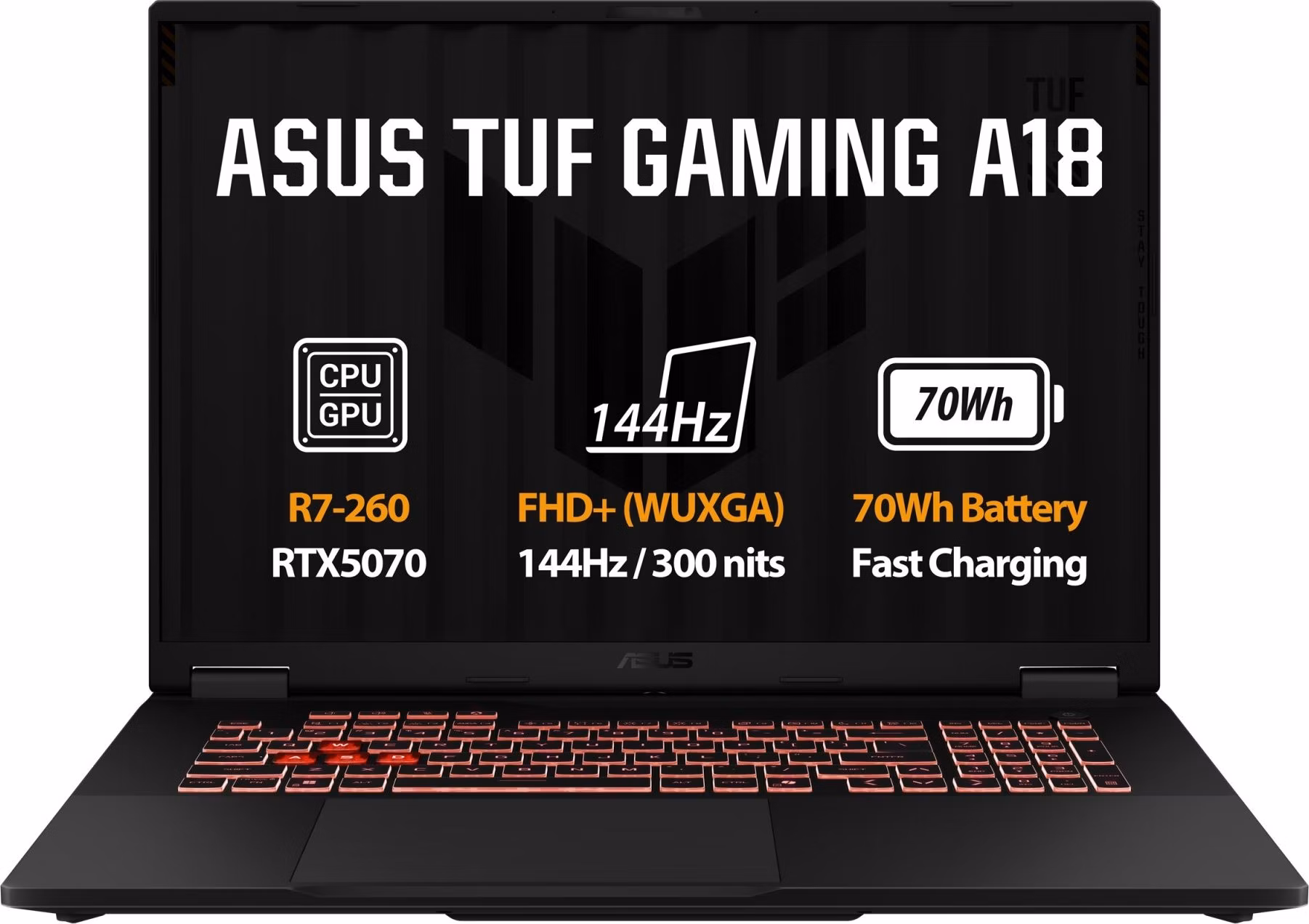 ASUS TUF Gaming A18 FA808UP-S8020, Ryzen 7 260, 18.0˝ 1920x1200 FHD+, RTX 5070/8GB, 16GB, SSD 512GB, FDOS
