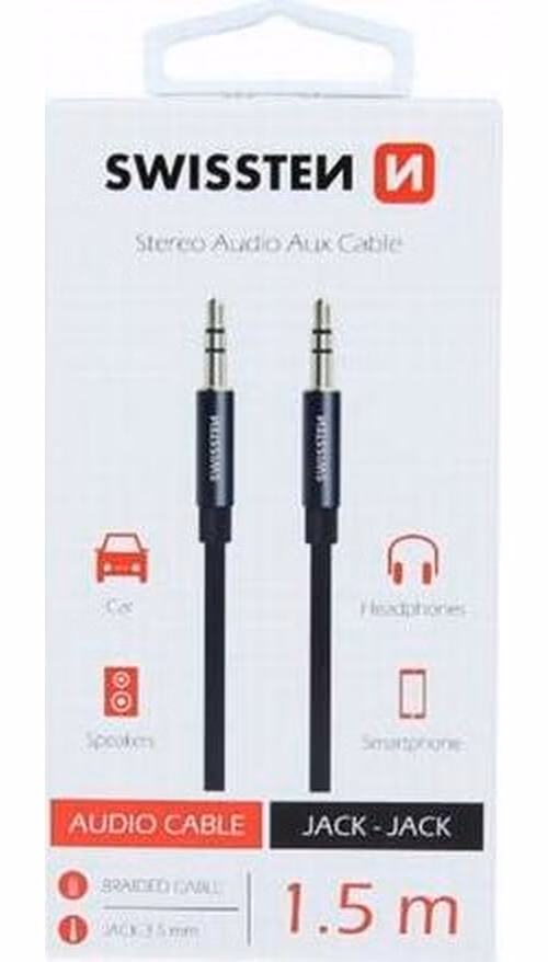 SWISSTEN AUDIO KABEL TEXTILE JACK - JACK 1,5 M ČERNÝ