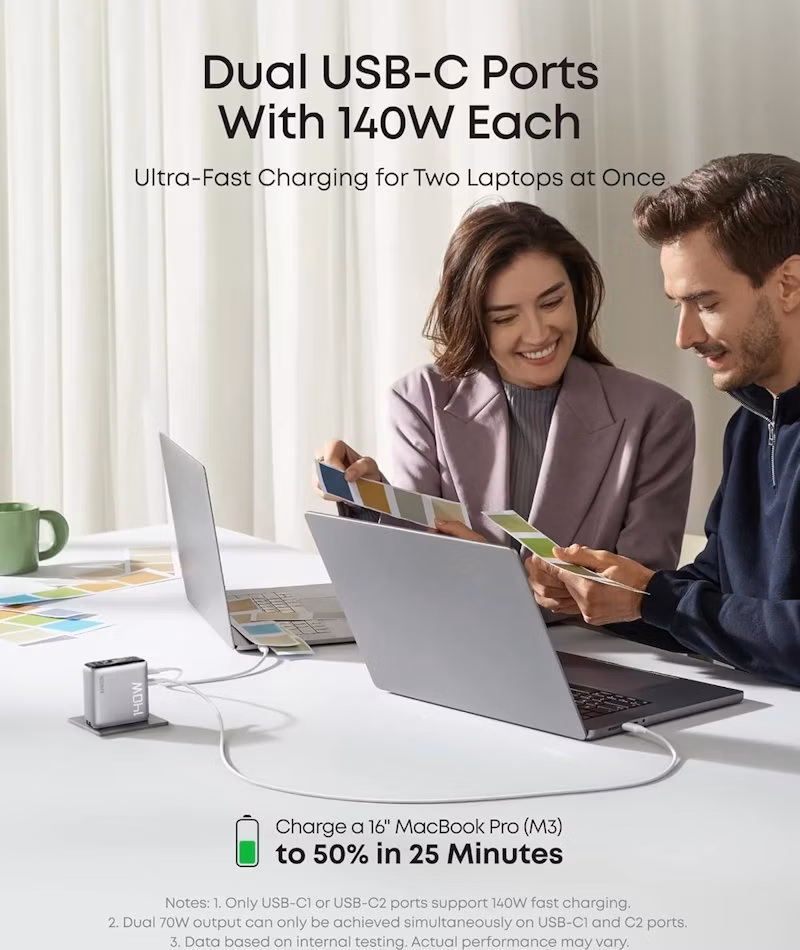 Anker Prime nabíječka/ 140W/ 3x USB-C/ USB/ displej/ stříbrná + USB-C kabel