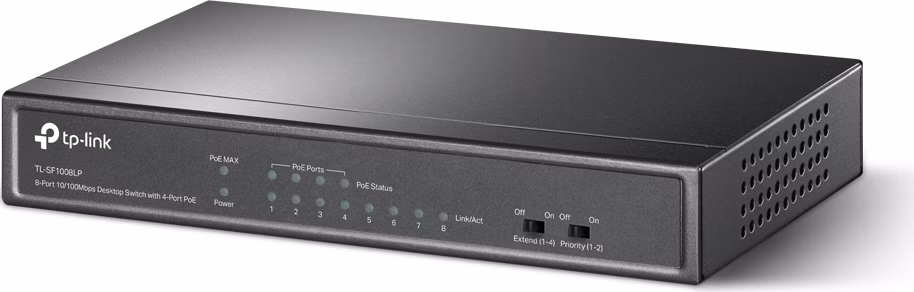 8-Port 10/100 Mbps Desktop Switch with 4-Port PoE PORT: 4× 10/100 Mbps PoE Ports, 4× 10/100 Mbps Non-PoE Ports SPEC: 802