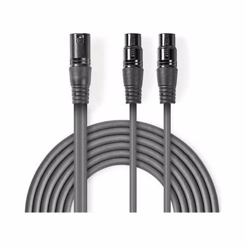 Nedis COTH15025GY15 - Vyvážený XLR Audiokabel | XLR 3pinová Zástrčka – 2x XLR 3pinová Zásuvka | 1,5 m | Šedá barva