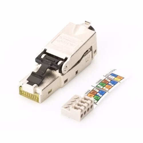 DIGITUS CAT 6A konektor pro montáž v terénu, STP, s protiprachovou krytkou a ochranou proti ohybu
