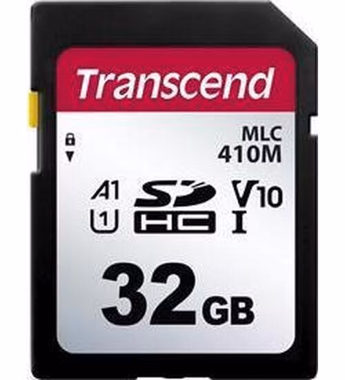 Transcend 32GB SDHC410M UHS-I U1 (Class 10) V10 A1 3K P/E MLC průmyslová paměťová karta (bez adaptéru), 95MB/s R, 12MB/s