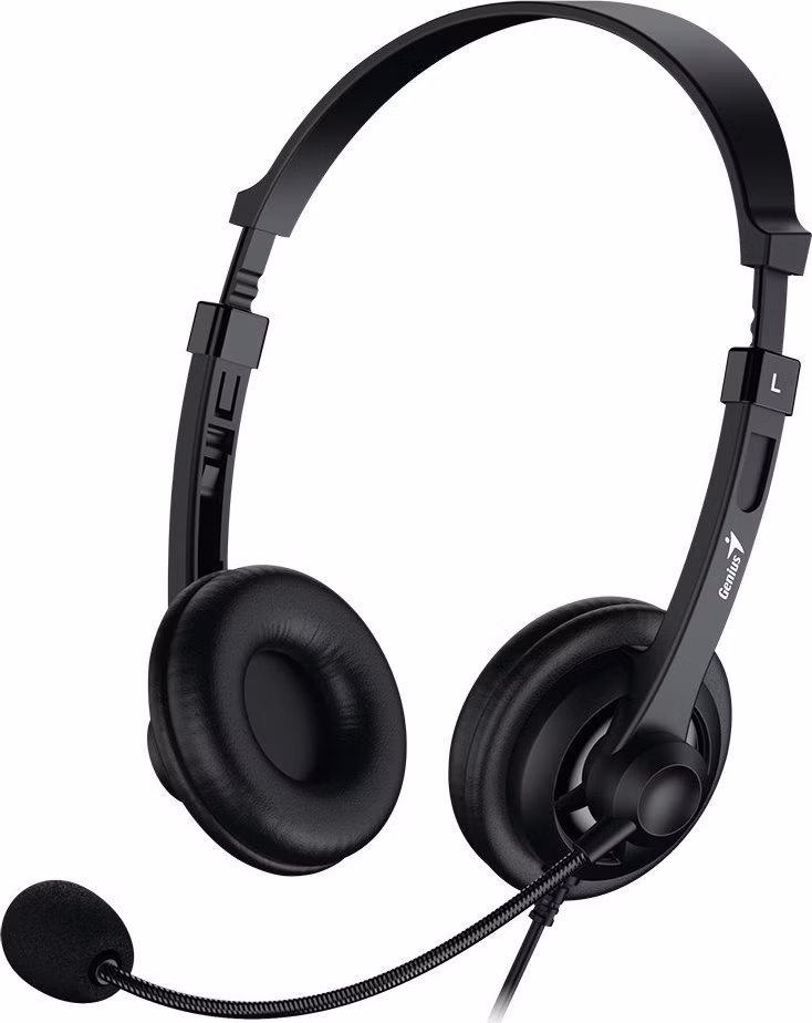 Genius HS-230U, Headset, náhlavní, drátový, s mikrofonem, ovládání hlasitosti, kabel 2,4 m, USB-C, černý