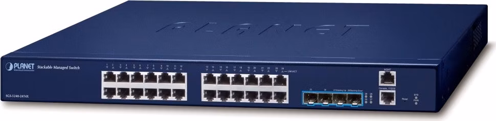 Planet SGS-5240-24T4X L3 switch, 24x1Gb, 4x10Gb SFP+, HW/IP stack, fanless