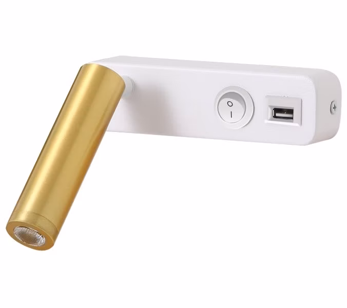 IMMAX GOAL designové nástěnné LED svítidlo, vypínač, USB, 3W, bílo-zlaté