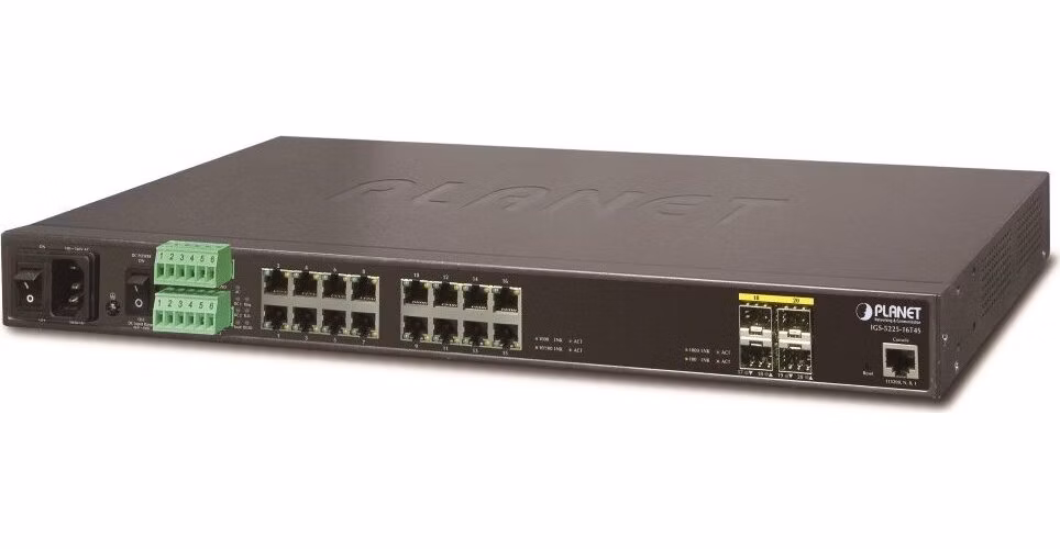 Planet IGS-5225-16T4S průmyslový L3 switch, 16x1Gb, 4x1Gb SFP, 36-60VDC, -40~75°C, IP30, 2x power in