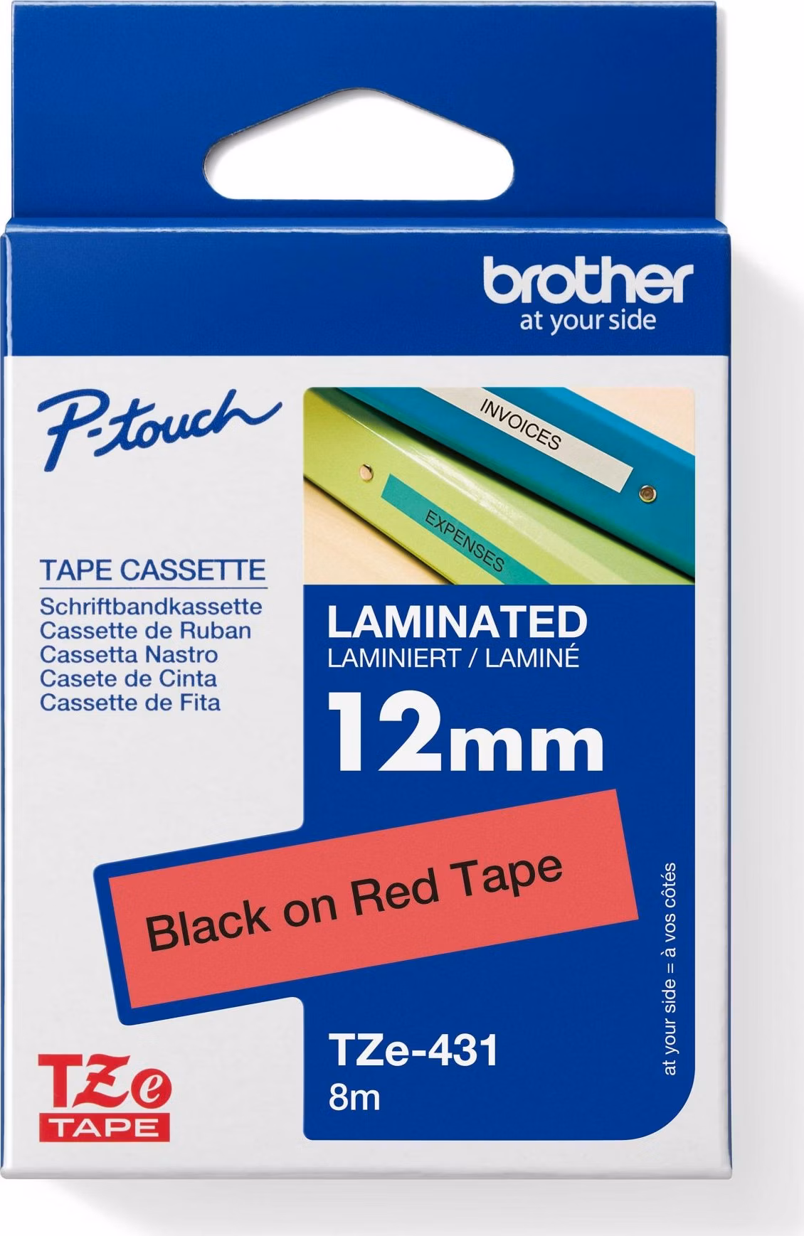 BROTHER TZE431 - 12 mm široká kazeta TZ, laminovaná TZE-431, červeno-čierne písmo