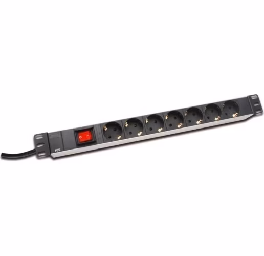 DIGITUS 19" PDU, 1U hliník, SCHUKO -> 7x CEE 7/4, vypínač