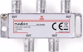 Nedis SSPL400ME - CATV F-Rozbočovač | Max. zisk 8,0 dB | 5–1 000 MHz | 4 výstupy