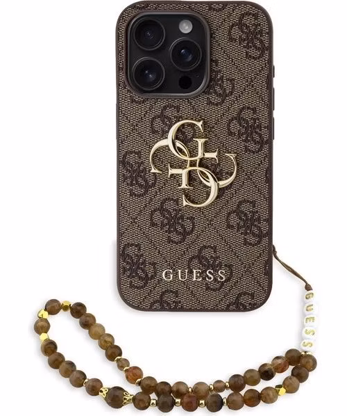 Guess PU 4G Metal Logo Strap kryt iPhone 15 Pro hnedý