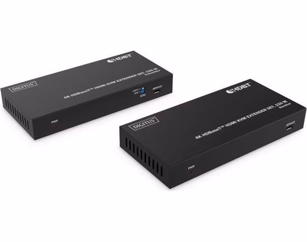 DIGITUS DS-55522 HDBaseT KVM Extender Set, 150 m 4K/60Hz, USB 1.1, PoC, IR, černý