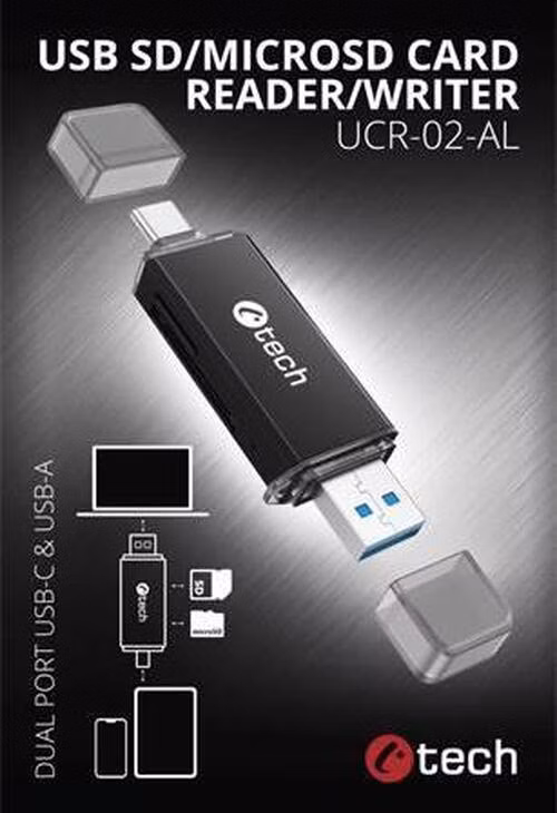 C-TECH Čtečka karet UCR-02-AL, USB 3.0 TYPE A/ TYPE C, SD/micro SD
