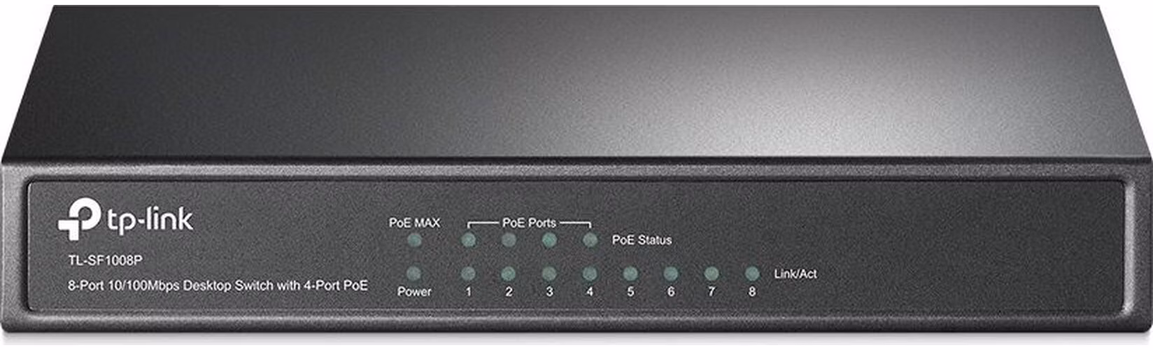 8-Port 10/100 Mbps Desktop Switch with 4-Port PoE+ PORT: 4× 10/100 Mbps PoE+ Ports, 4× 10/100 Mbps Non-PoE Ports SPEC: 8