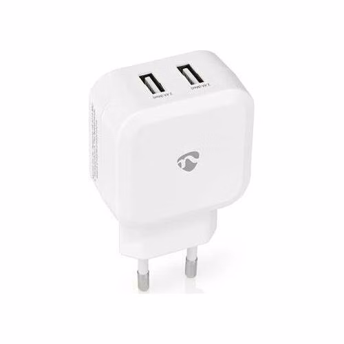 Nedis WCHAU484AWT - Síťová Nabíječka | 24 W | Funkce rychlého nabíjení | 2x 2.4 A | 2 výstupy | 2x USB-A | Bílá