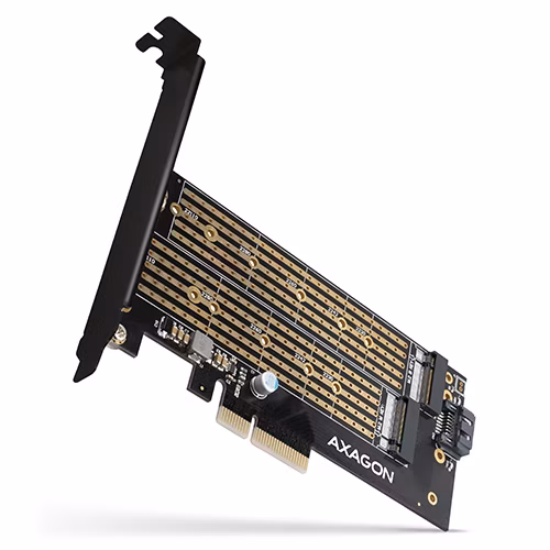 AXAGON slot adaptér do PCIe x4 na M.2 NVMe M-KEY nebo SATA B-KEY / PCEM2-D / low-profile