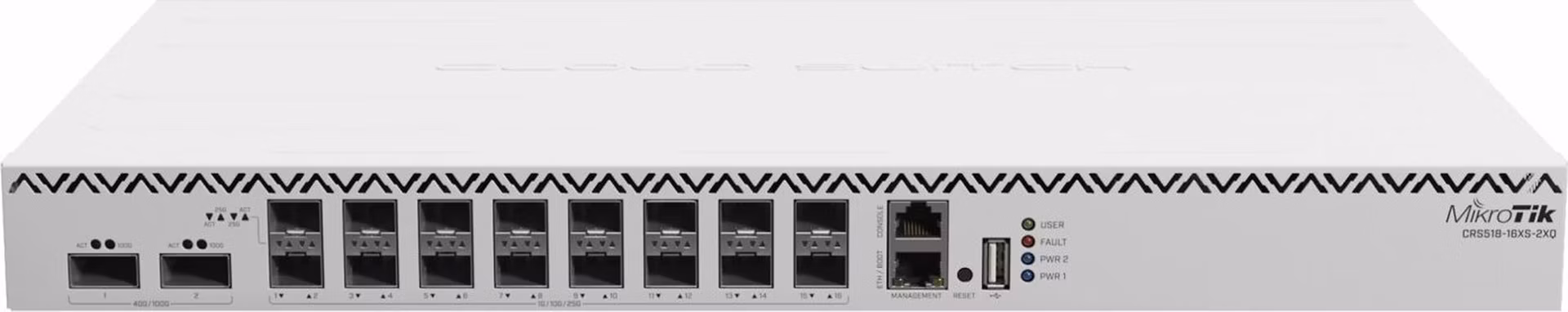 MIKROTIK RouterBOARD Cloud Router Switch CRS518-16XS-2XQ-RM + L6 (650MHz; 64MB RAM; 1x LAN; 16x SFP28, 2xQSFP28, Dual PSU) rack