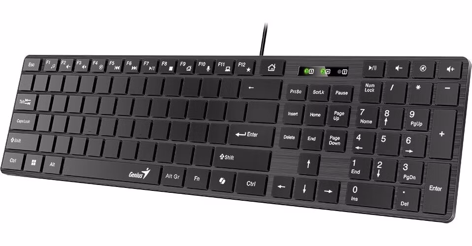 Genius Slimstar K500 Education , Klávesnice, drátová, výuková, layout bez písmen, Copilot klávesa, USB, černá