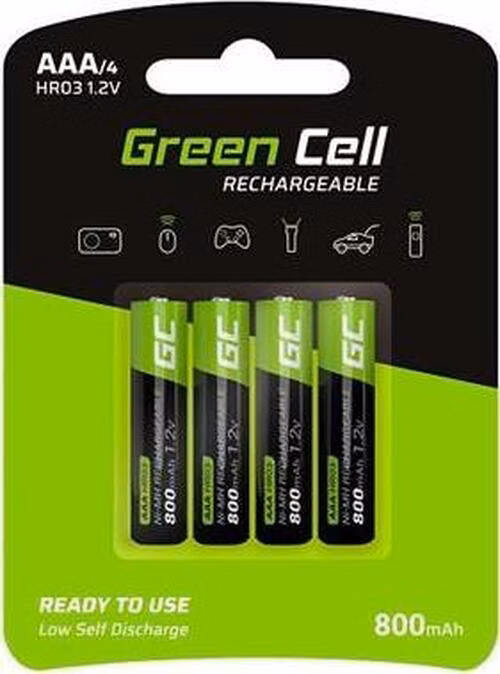 Green Cell Rechargeable Batteries 4x AAA HR03 800mAh