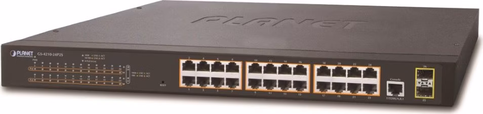 Planet GS-4210-24P2S L2 switch, 24x1Gb, 2x SFP, 24x PoE 802.3at 300W