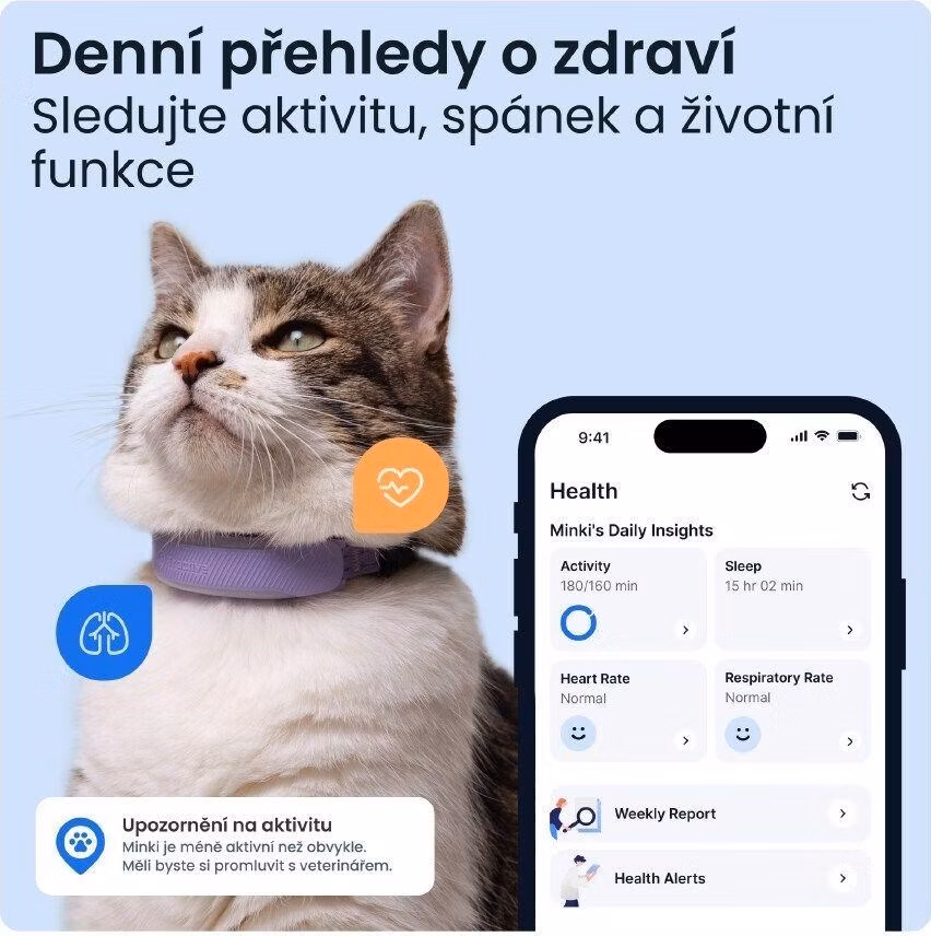Tractive CAT 6 Mini – chytrý GPS lokátor pro kočky a monitor zdraví s integrovaným obojkem - levandulový