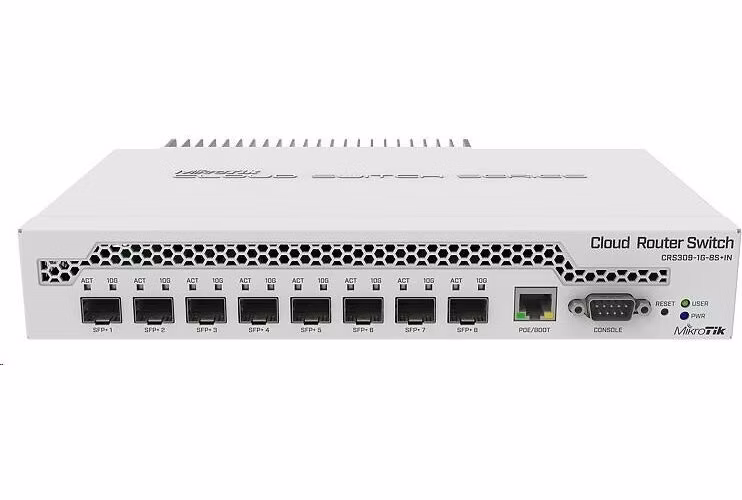 BAZAR - MikroTik Cloud Router Switch CRS309-1G-8S+IN, 800MHz CPU, 512MB RAM, 1xLAN,8xSFP+ slot,vč. L5 licence, Po opravě