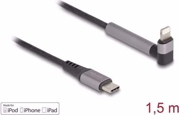 Delock Datový a nabíjecí kabel z rozhraní USB Type-C™ na Lightning™ pro iPhone™, iPad™, iPod™, pravoúhlý