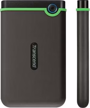 TRANSCEND 2TB StoreJet 25M3S SLIM, 2.5”, USB 3.0 (3.1 Gen 1) Externí Anti-Shock disk, tenký profil, šedo/zelený